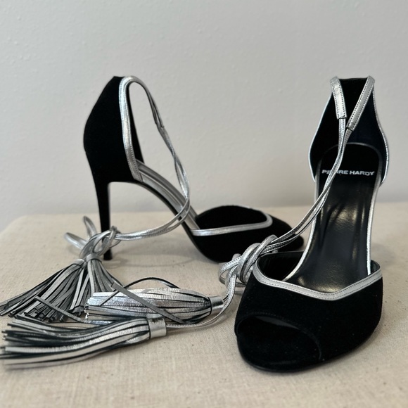 New Pierre Hardy leather suede black silver tassel sandals - Picture 6 of 12